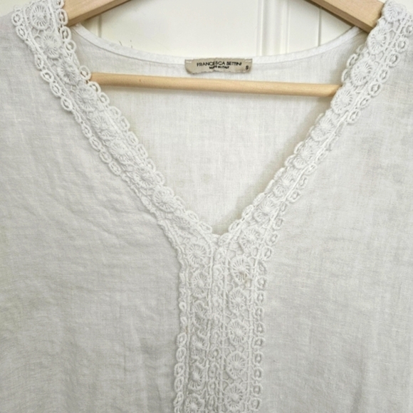 Francesca Bettini made in Italy Linen cotton White Lace tunic blouse top size S - Picture 2 of 9
